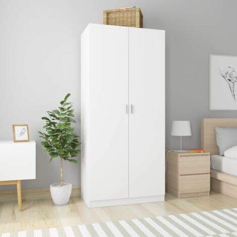 Vidaxl – Garde-robe blanche 90x52x200 cm en bois d'ingénierie – 2 portes avec penderie et compartiment supérieur – Solution de rangement élégante