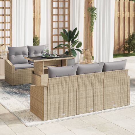 Canapé de jardin 6 pièces avec coussins Beige Poly Rattan vidaXL (1/5)