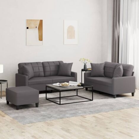 Ensemble de canapés 3 pcs avec coussins gris similicuir vidaXL (1/5)