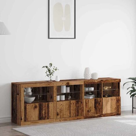 Buffet avec lumières LED en vieux bois 202x37x67 cm bois reconstitué vidaXL (1/5)