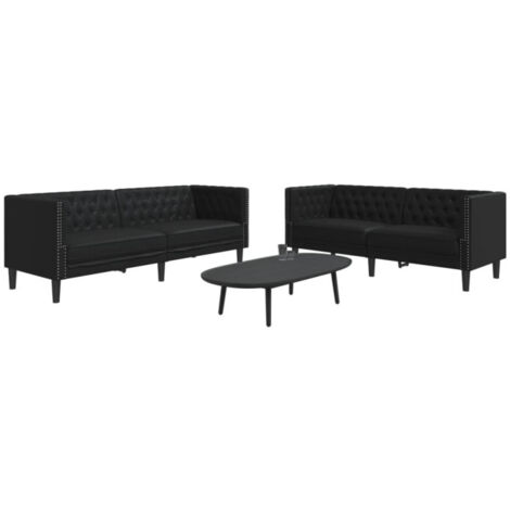 Ensemble de canapé Chesterfield 2 pcs noir similicuir vidaXL