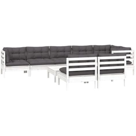 Salon de jardin 9 pcs avec coussins blanc bois de pin massif vidaXL (1/5)