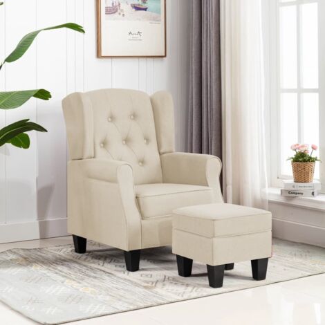 Fauteuil avec repose-pied Crème Tissu vidaXL