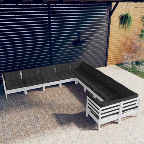 Salon de jardin 10 pcs avec coussins blanc bois de pin vidaXL (1/5)