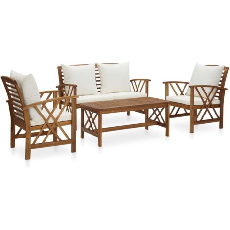 Vidaxl – Salon de jardin 4 pcs en bois d'acacia massif – Coussins épais – Dimensions banc 119x67x83cm – Table basse 102x50x43cm
