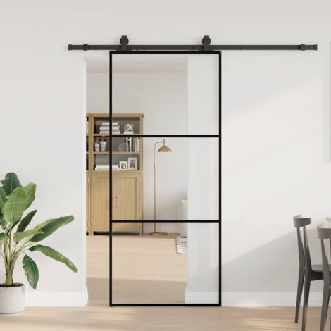 Porte coulissante kit de quincaillerie noir 90x205 cm verre ESG vidaXL (1/5)
