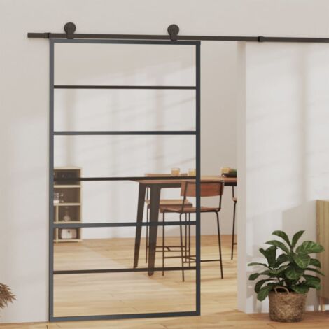 Vidaxl – Porte coulissante en verre ESG 102x205 cm – Aluminium noir – Ouverture silencieuse – Pour espaces lumineux