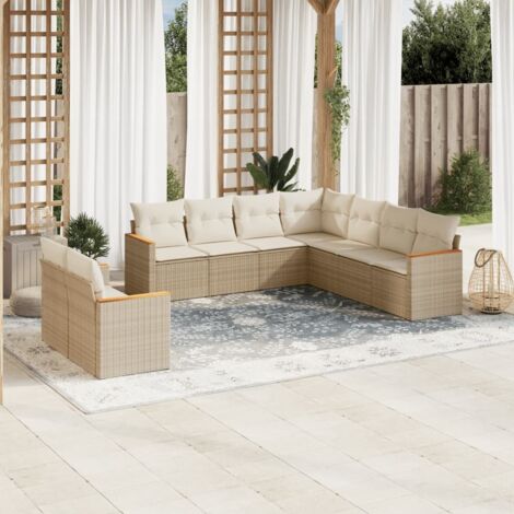 Salon de jardin avec coussins 9 pcs beige résine tressée vidaXL (1/5)