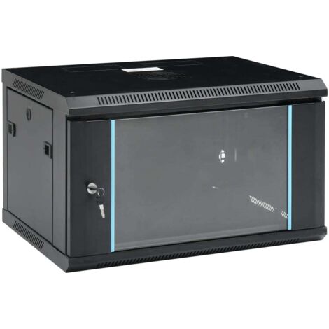 Vidaxl – Coffret de communication mural 6U 19' IP20 – Acier laminé à froid – Dimensions 600x450x375 mm – Porte en verre trempé verrouillable