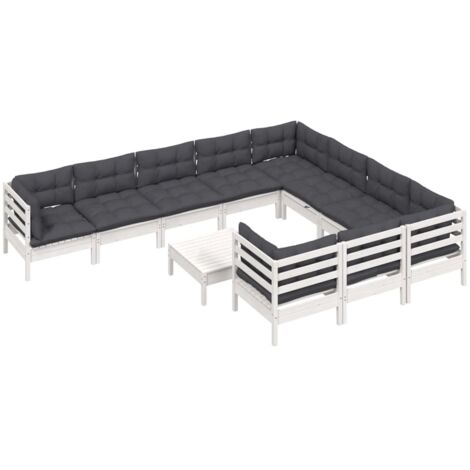 Salon de jardin 11 pcs avec coussins blanc bois de pin vidaXL (1/5)