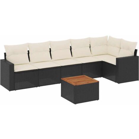 Salon de jardin 7 pcs avec coussins noir résine tressée vidaXL (1/5)
