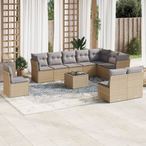 Salon de jardin 11 pcs avec coussins beige résine tressée vidaXL (1/3)