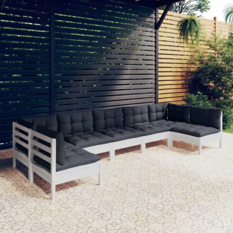 Salon de jardin 7 pcs avec coussins blanc bois de pin massif vidaXL (1/5)