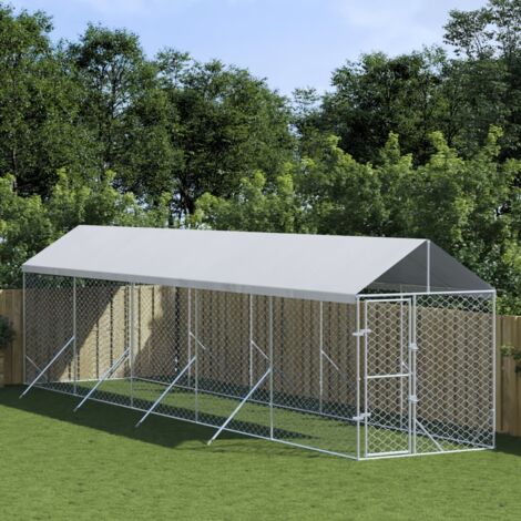 Chenil d'extérieur pour chiens avec toit argenté 2x10x2,5 m vidaXL