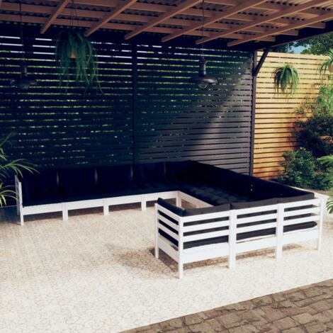 Salon de jardin 11 pcs avec coussins blanc bois de pin vidaXL (1/5)