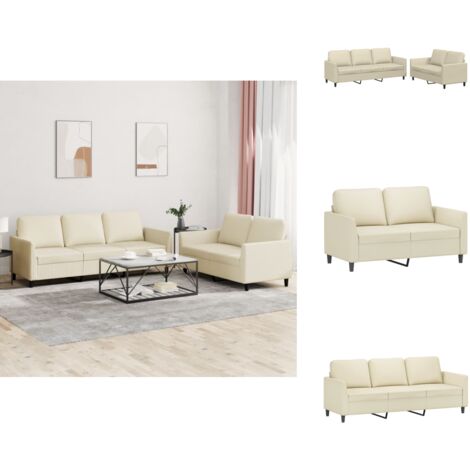 Ensemble de canapés 2 pcs avec coussins Crème Similicuir vidaXL (1/5)