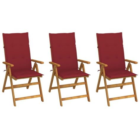 Chaises pliables de jardin lot de 3 avec coussins Bois d'acacia vidaXL