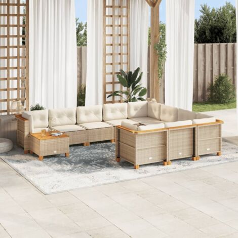 Salon de jardin 11 pcs avec coussins beige résine tressée vidaXL (1/5)