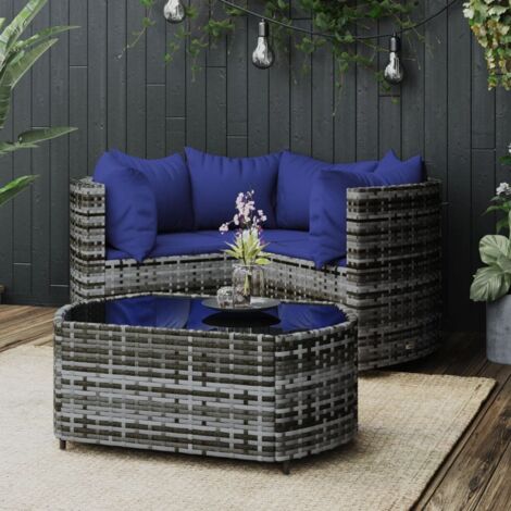Salon de jardin 4 pcs avec coussins Gris Résine tressée vidaXL (1/5)
