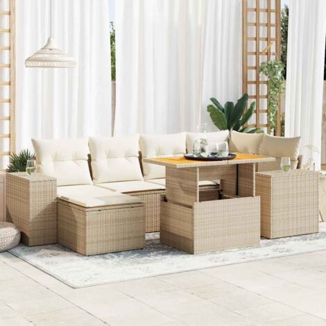 Salon de jardin avec coussins 7 pcs beige résine tressée vidaXL (1/5)