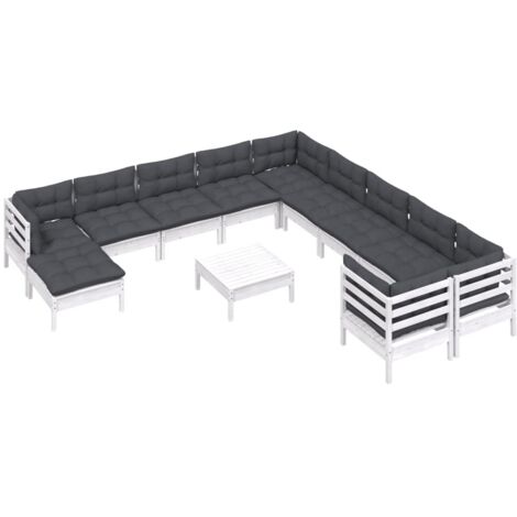 Salon de jardin 12 pcs avec coussins blanc bois de pin vidaXL (1/5)