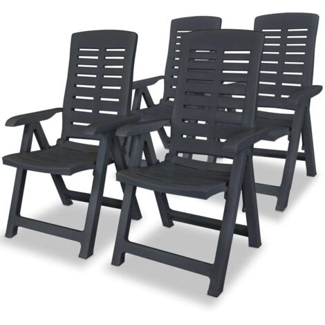 Vidaxl – Chaises inclinables de jardin lot de 4 – Plastique anthracite – 4 positions d'inclinaison – Résistantes aux intempéries – Pliables pour transport