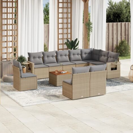 Salon de jardin 11 pcs avec coussins beige résine tressée vidaXL (1/5)