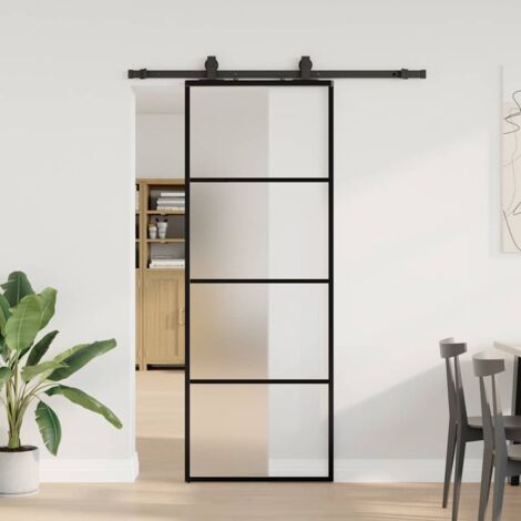 Porte coulissante kit de quincaillerie noir 76x205 cm verre ESG vidaXL (1/5)