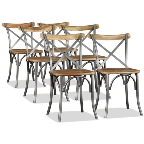 Vidaxl – Lot de 6 chaises à manger en bois de manguier massif et acier – Dossier transversal – Hauteur d'assise 46 cm – Assemblage facile (1/7)