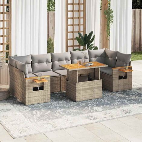 Salon de jardin avec coussins 8 pcs beige résine tressée acacia vidaXL (1/5)
