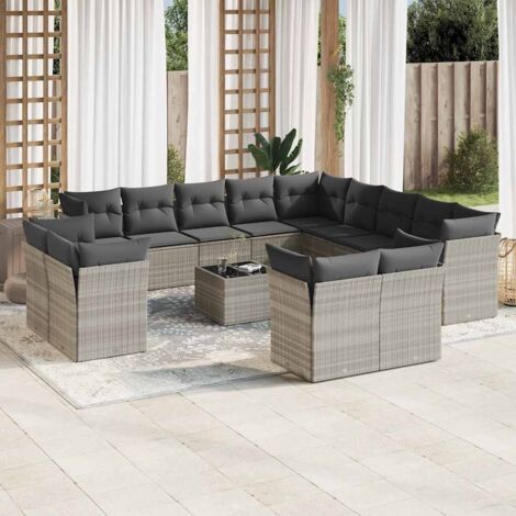 Salon de jardin avec coussins 14 pcs gris clair résine tressée vidaXL (1/3)