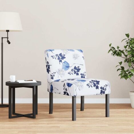 Vidaxl – Fauteuil relax bleu tissu 100% polyester – Motif floral – Dimensions 48x64x72 cm – Assise confortable avec mousse – Pieds en bois massif (1/6)