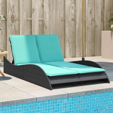 Chaise longue avec coussins Noir 114x205x73 cm Résine tressée vidaXL (1/5)