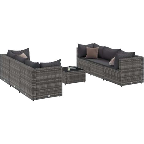 Vidaxl – Salon de jardin 7 pcs avec coussins gris – Résine tressée durable – Canapés d'angle confortables – Table basse 50x50cm (1/5)