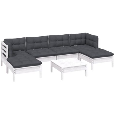 Salon de jardin 7 pcs avec coussins blanc bois de pin vidaXL (1/5)