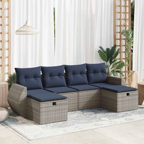 Salon de jardin 6 pcs avec coussins gris résine tressée vidaXL (1/5)