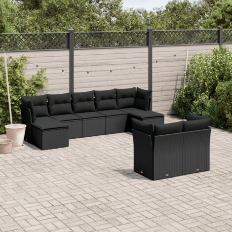 Salon de jardin 9 pcs avec coussins noir résine tressée vidaXL (1/3)