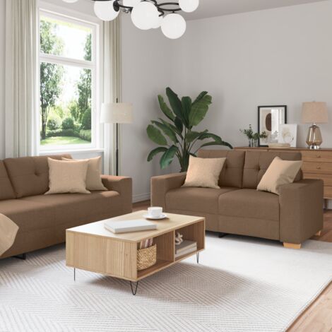 Canapé 2 pcs Marron Tissu en lin mélangé vidaXL (1/5)