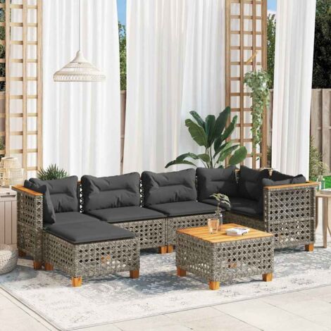 Salon de jardin avec coussins 7 pcs gris résine tressée vidaXL (1/5)