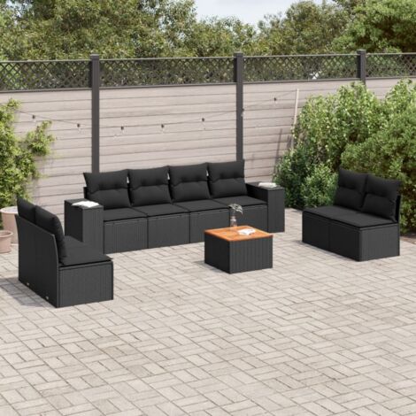 Salon de jardin 9 pcs avec coussins noir résine tressée vidaXL (1/3)