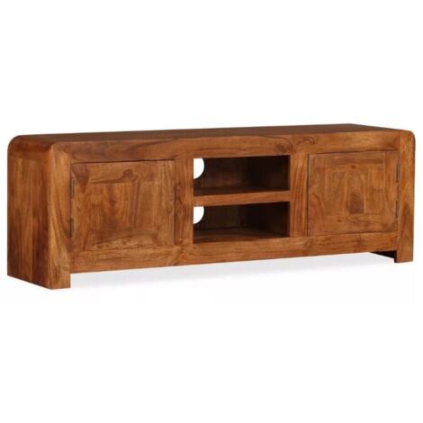 Vidaxl – Meuble TV en bois d'acacia massif – Finition miel – 120 x 30 x 40 cm – 2 armoires et 2 étagères – Design unique fait main (1/3)