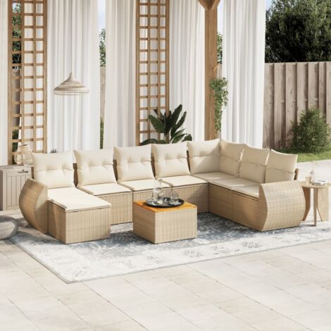 Salon de jardin avec coussins 9 pcs beige résine tressée vidaXL (1/5)