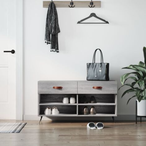 Banc à chaussures sonoma gris 102x35x55 cm bois d'ingénierie vidaXL (1/5)
