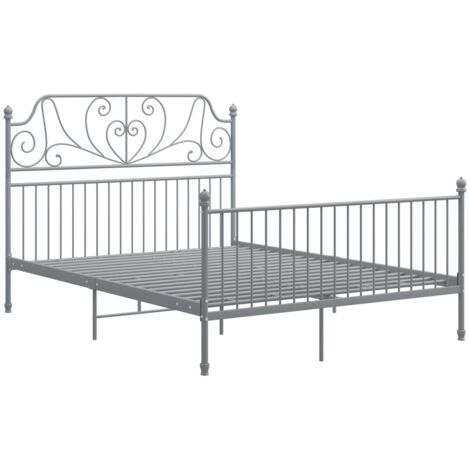 Vidaxl – Cadre de lit métal gris 160x200 cm – Construction robuste en métal enduit de poudre – Lattes solides pour soutien optimal – Assemblage requis (1/6)