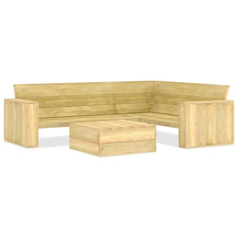 Vidaxl – Salon de jardin 2 pcs en bois de pin imprégné – Banc d'angle 239x164,5x76 cm – Table à thé 75x75x31 cm – Résistant aux intempéries (1/5)