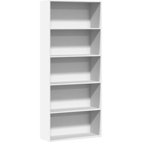Vidaxl – Bibliothèque blanche 80x30x189 cm – Bois d'ingénierie – 5 compartiments ouverts – Fixation murale incluse pour sécurité