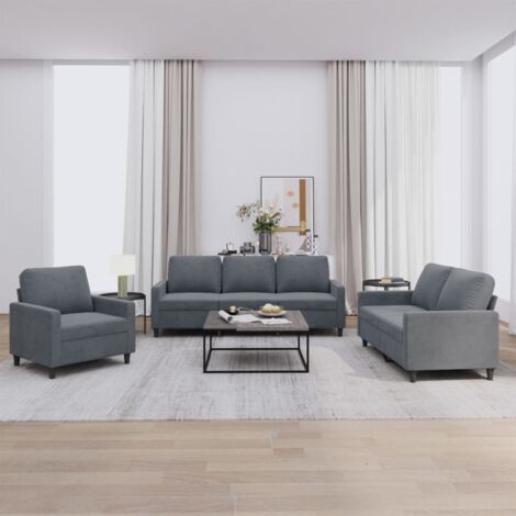 Ensemble de canapés 3 pcs avec coussins Gris foncé Velours vidaXL