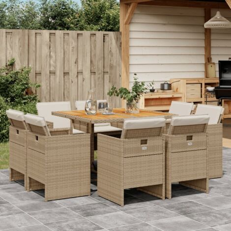 Vidaxl – Ensemble table et chaise de jardin 9 pcs – Résine tressée beige – Coussins épais amovibles – Table en bois d'acacia 110x106x73 cm (1/5)