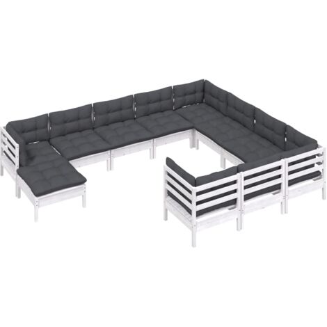 Salon de jardin 11 pcs avec coussins blanc bois de pin vidaXL (1/5)