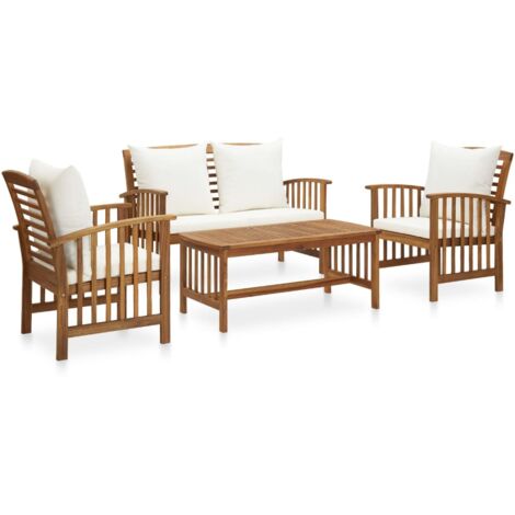 Vidaxl – Salon de jardin 4 pcs en bois d'acacia massif – 2 chaises et 1 banc avec coussins – Table basse 102x50x43 cm – Confort optimal pour extérieur (1/6)